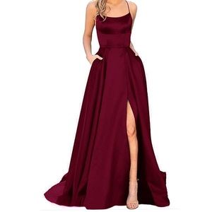Halter Split Prom Dress with Pockets